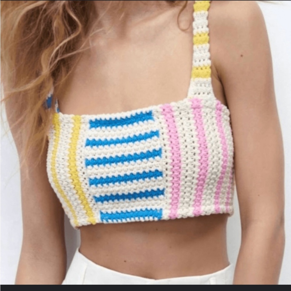 Zara Multicolor Striped Crochet Crop Top